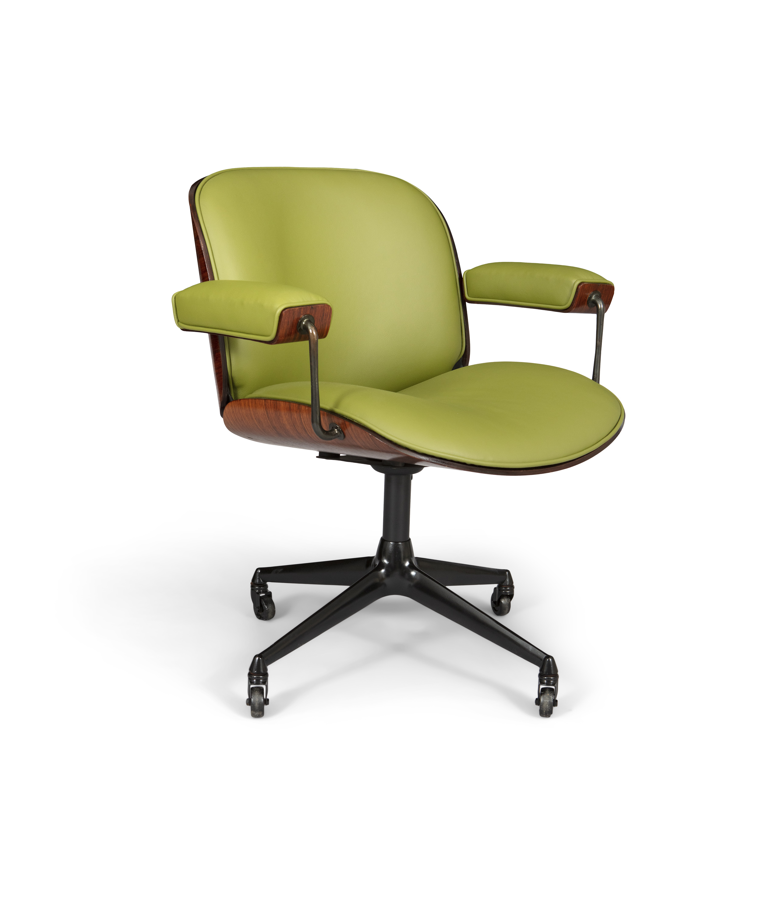 ICO PARISI A rosewood office chair with green leather upholstery by Ico Parisi for MIM, Roma. c.