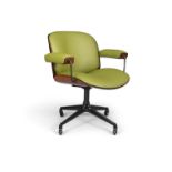 ICO PARISI A rosewood office chair with green leather upholstery by Ico Parisi for MIM, Roma. c.