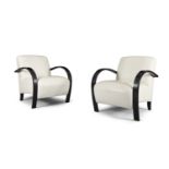 DUVIVIER ARMCHAIRS A pair of armchairs by Duvivier in upholstered in cream leather, with maker's