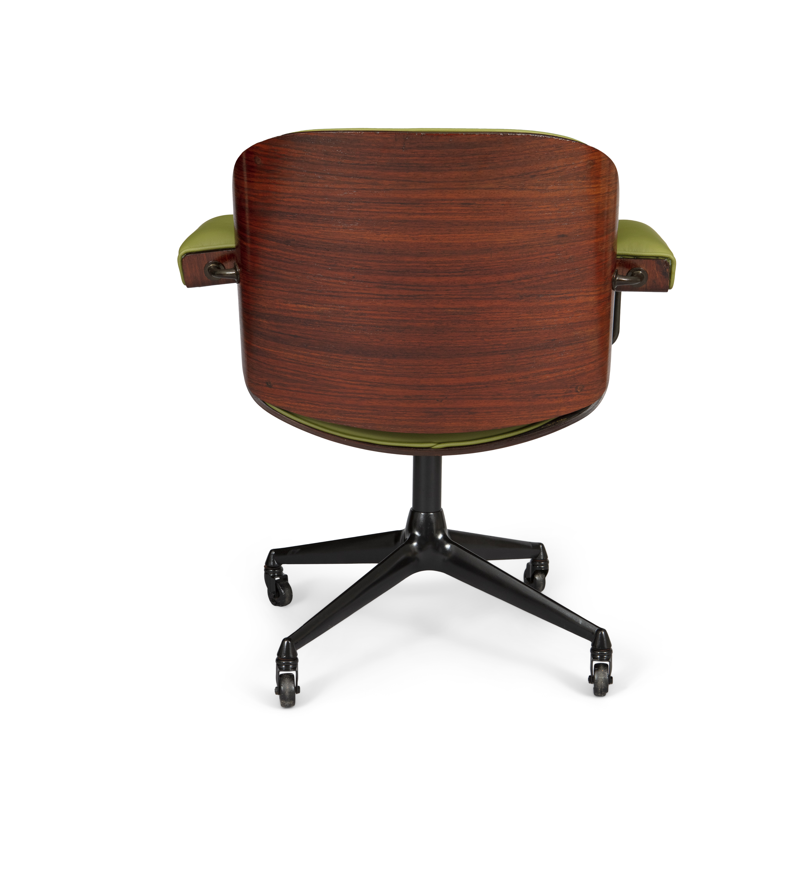 ICO PARISI A rosewood office chair with green leather upholstery by Ico Parisi for MIM, Roma. c. - Image 6 of 6