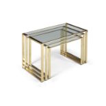 TABLES A nest of tables with brass frames and glass tops. Italy. c. 1960. 45 x 66 x 39 cm