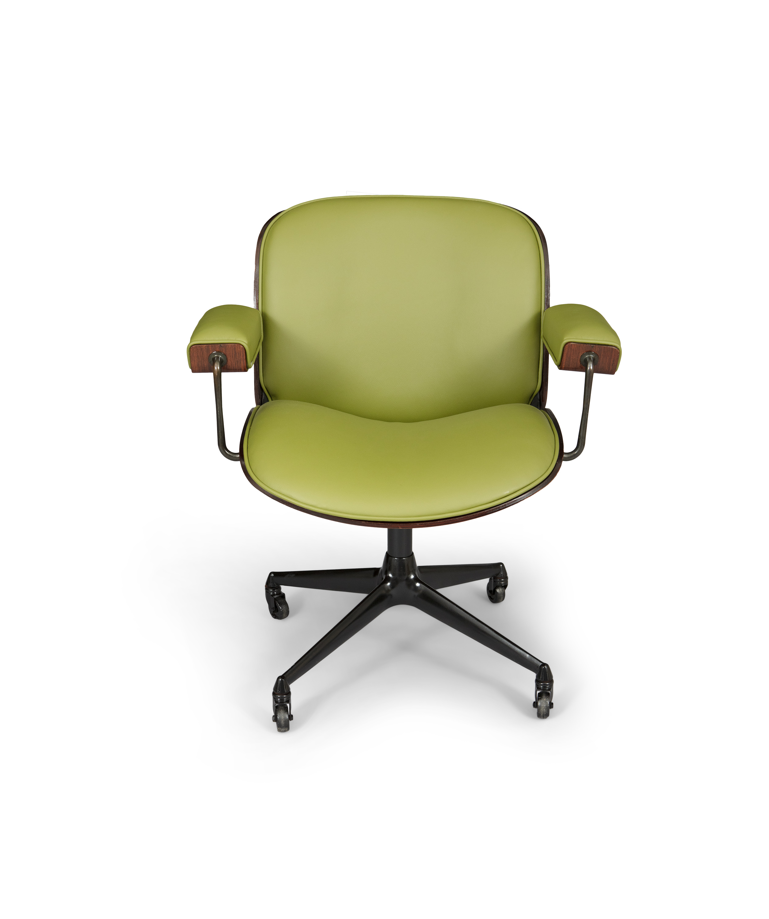 ICO PARISI A rosewood office chair with green leather upholstery by Ico Parisi for MIM, Roma. c. - Image 2 of 6