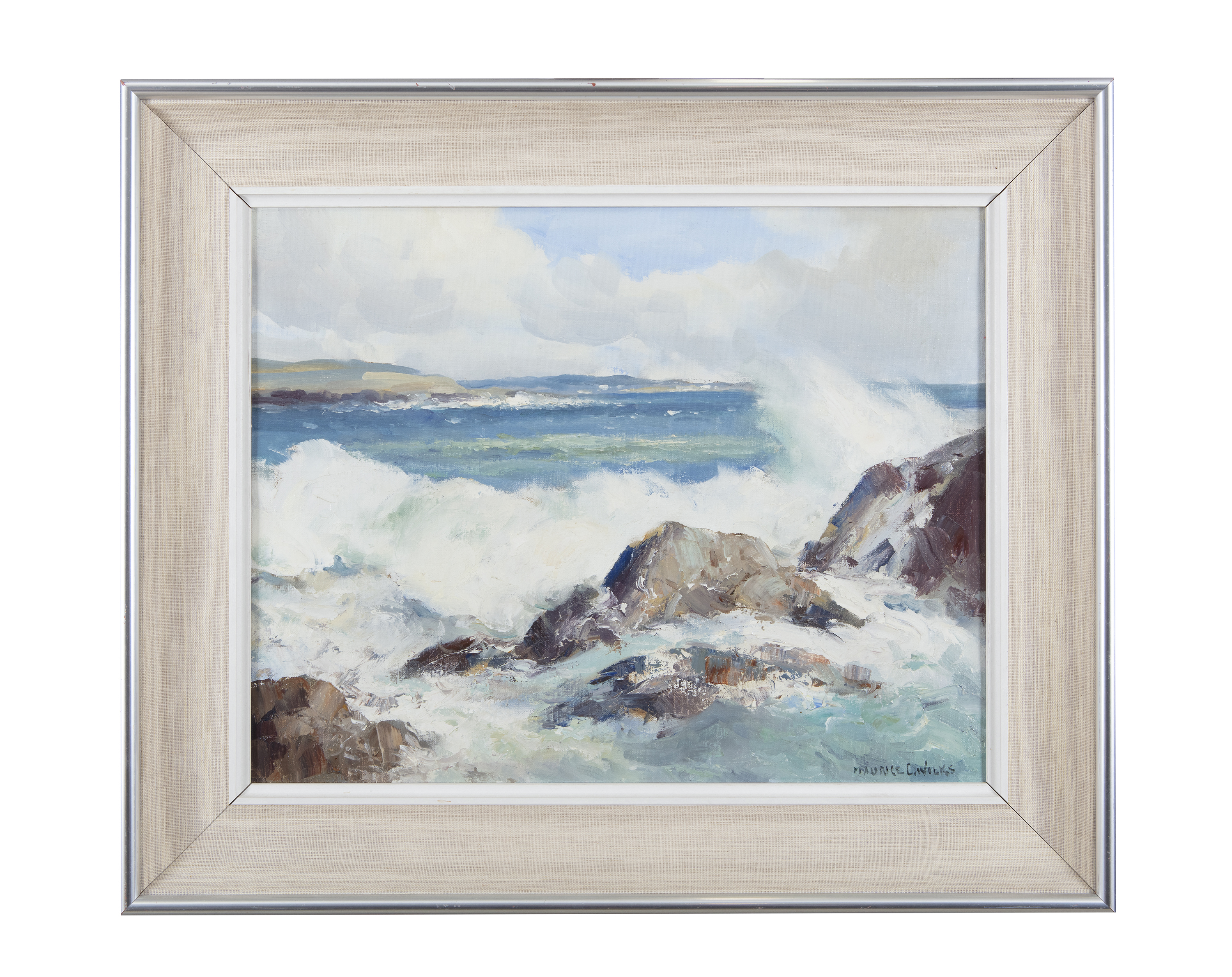 Maurice C. Wilks RUA ARHA (1910-1984) Seas from the Atlantic, Mannin Bay Oil on canvas, 34 x 44cm ( - Image 2 of 3