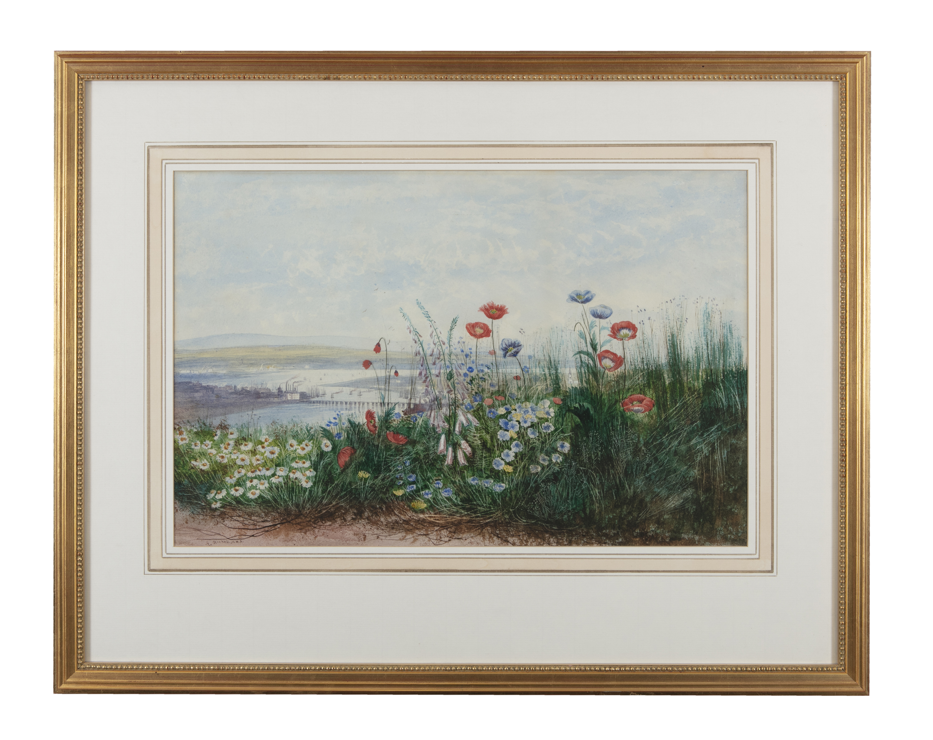Andrew Nicholl RHA (1804-1886) A View of Derry through a Bank of Wildflowers Watercolour, 34 x - Image 2 of 2