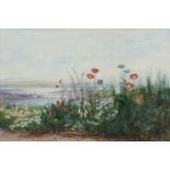Andrew Nicholl RHA (1804-1886) A View of Derry through a Bank of Wildflowers Watercolour, 34 x