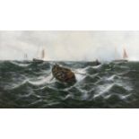 Thomas Rose Miles (1844-1916) Stormy Maritime Scene with Shipping Oil on canvas, 60 x 106cm (23½ x