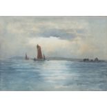 William Percy French (1854-1920) Sailing Boats off the Coast Watercolour, 17 x 25cm (6¾ x 9¾'')