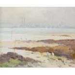 Maurice C. Wilks RUA ARHA (1910-1984) Misty Evening across Dublin Bay Oil on board, 24 x 30cm (9½