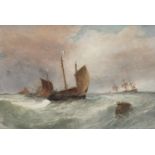 Edwin Hayes RHA RI ROI (1819-1904) Shipping in Stormy Seas Watercolour, 54 x 81cm (21x 31'') Signed
