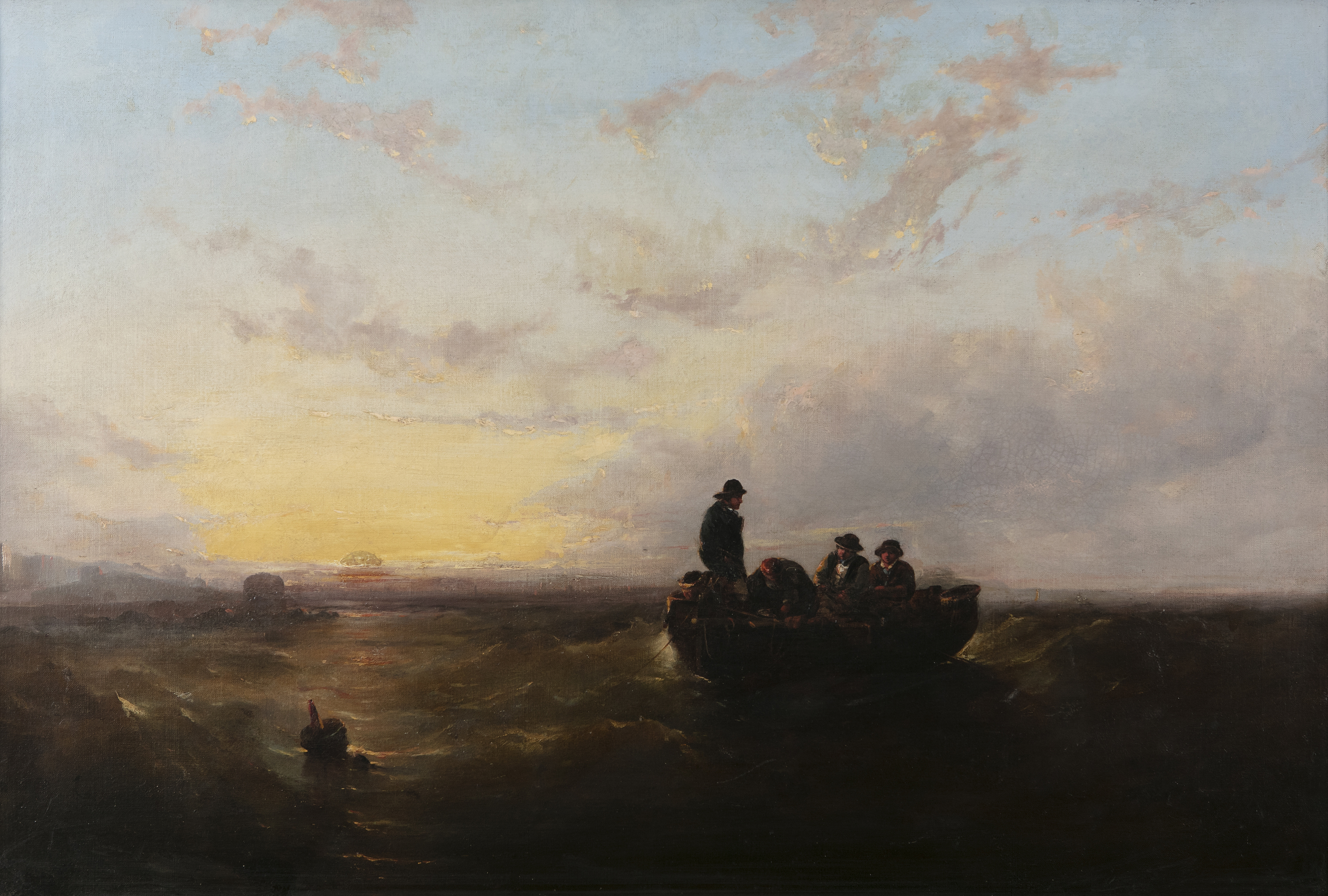 Attributed to Edwin Hayes RHA RI ROI (1819-1904) Fishermen Setting Pots in Dublin Bay Oil on canvas, - Image 2 of 4