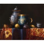 Martin Mooney (b.1960) Still Life with Chinese Vase Oil on board, 60 x 73cm (23½ x 27½'') Signed