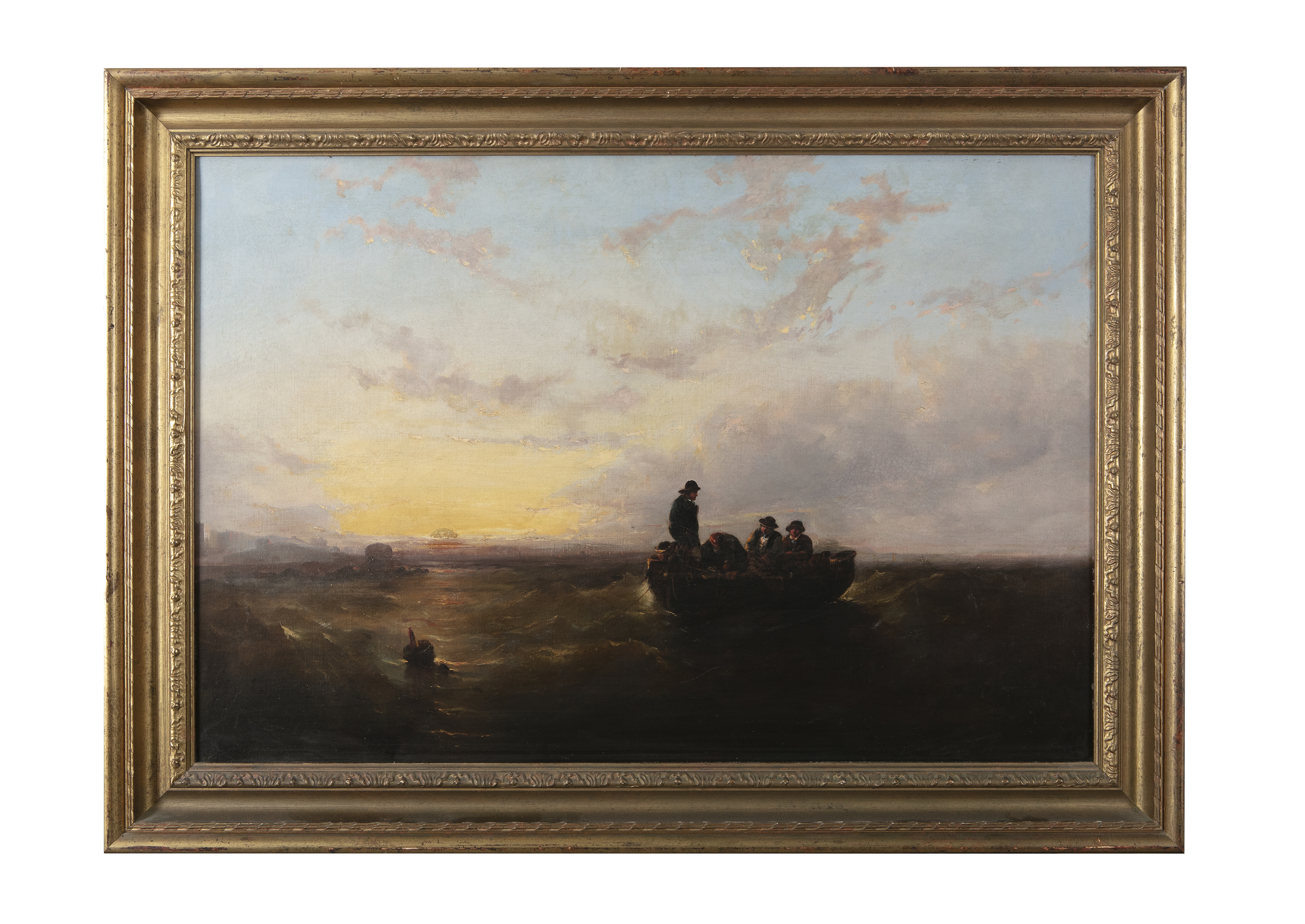 Attributed to Edwin Hayes RHA RI ROI (1819-1904) Fishermen Setting Pots in Dublin Bay Oil on canvas, - Image 3 of 4
