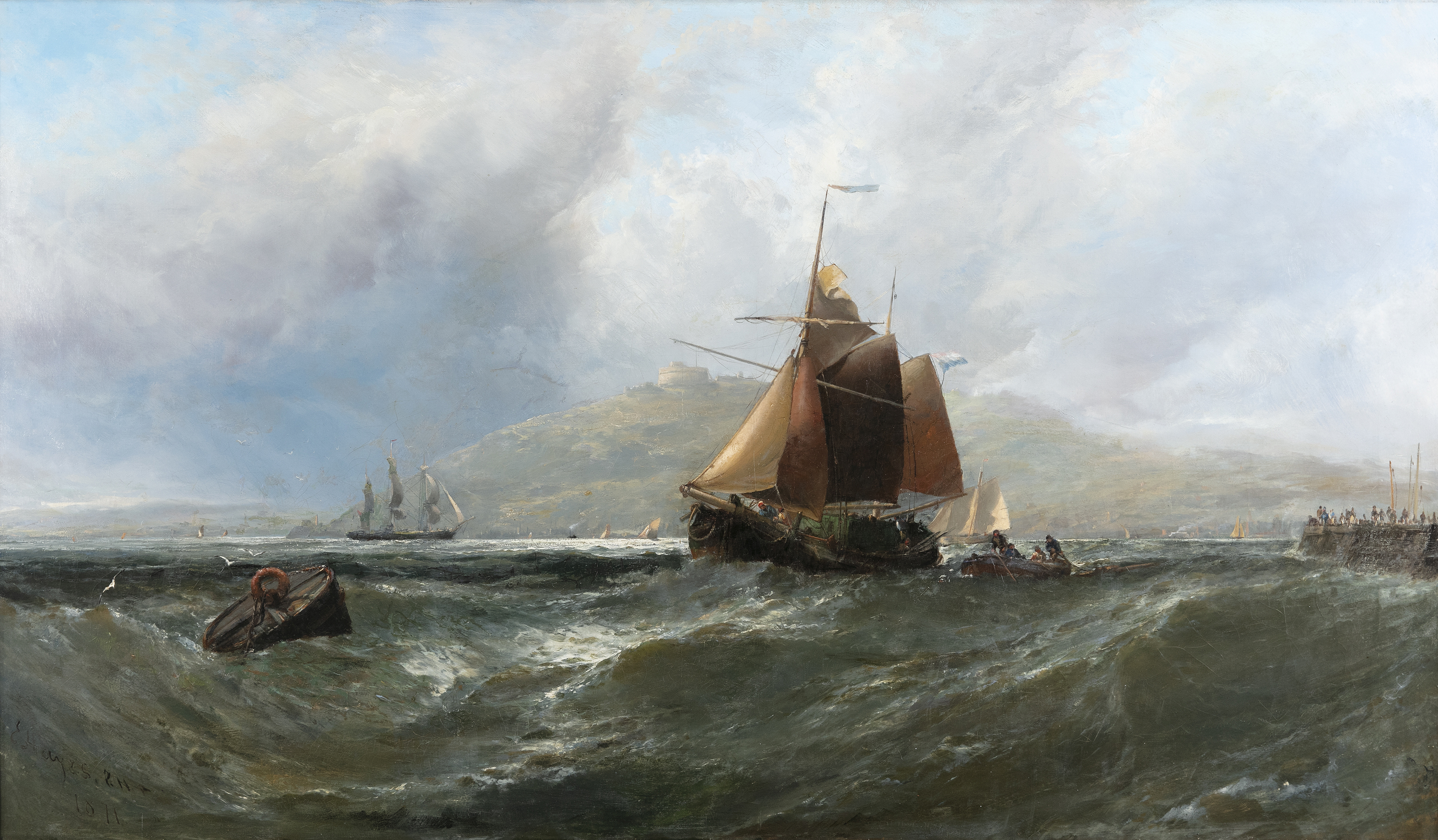 Edwin Hayes RHA RI ROI (1819 - 1904) Shipping off Falmouth with Pendennis Castle Oil on canvas, 71 x