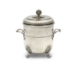 AN ENGLISH SILVER BISCUIT JAR AND COVER, London 1899, mark of Charles Stuart Harris, with detachable