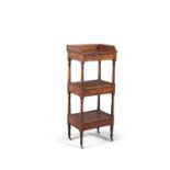 A VICTORIAN MAHOGANY RCETANGULAR WHAT-NOT, with raised back and sides above three tiers, each with a