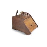 A VICTORIAN MAHOGANY COAL SCUTTLE, with slopefront, fitted brass handle; and with shovel. 49cm deep,