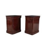 A PAIR OF VICTORIAN MAHOGANY BESIDE CABINETS, each of upright rectangular form, the solid panelled