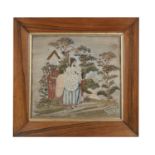 A VICTORIAN NEEDLEWORK PANEL DEPICTING RUTH in a rosewood frame, 34 x 38cm