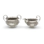 AN IRISH GEORGE III SILVER SUGAR BOWL AND CREAM JUG, Dublin 1821, markers initials 'M. F', each of