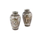 A PAIR OF JAPANESE SATSUMA EARTHENWARE VASES, Meiji Period (1868 - 1912), of baluster shape, each