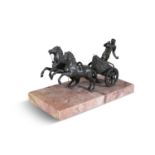 AN ITALIAN BRONZE GROUP, 19th century, signed 'Chialli, Roma' depicting a horse drawn chariot