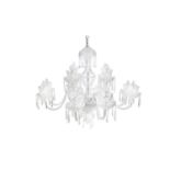 A WATERFORD CUT GLASS TWELVE LIGHT CHANDELIER, with domed corona and baluster stem, hung with spiral