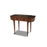 A ROSEWOOD AND MARQUETRY INLAID LADIES WRITING DESK, of rectangular form with leather panel top,