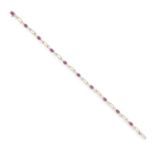 A RUBY AND DIAMOND LINE BRACELET, composed of oval-shaped rubies set between single-cut diamond