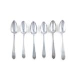 A COLLECTION OF SIX GEORGE III IRISH SILVER BRIGHT-CUT TABLE SPOONS, of various dates and makers,