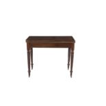 AN IRISH GEORGE IV MAHOGANY AND ROSEWOOD CROSSBANDED FOLD-OVER TEA TABLE, 1820, the rectangular