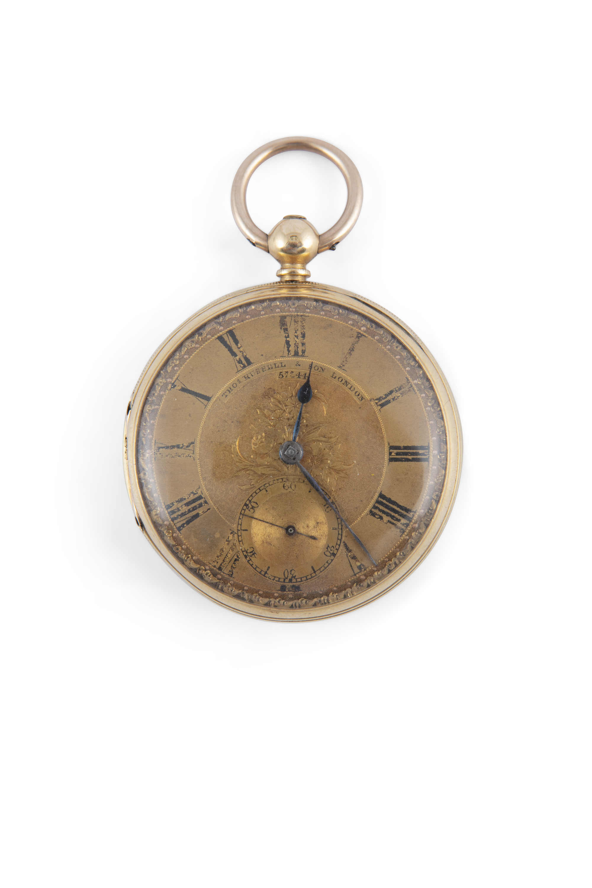 AN 18K GOLD OPEN-FACE POCKET WATCH, Sheffield 1891, by Thomas Russell & Son, London, markers for the