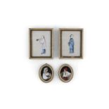 A MISCELLANEOUS COLLECTION, comprising a pair of Chinese painted silk miniatures of a lady and