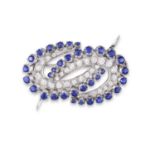 A SAPPHIRE AND DIAMOND BROOCH, CIRCA 1960, the openwork brooch set with two interlaced C set with