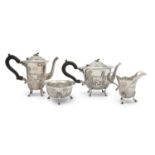 AN IRISH SILVER 'DAIRY MAID' PATTERN FOUR PIECE TEA AND COFFEE SERVICE, Dublin 1981, comprising a