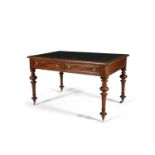 A VICTORIAN MAHOGANY WRITING DESK, of rectangular form, the top with tooled leather inset, twin