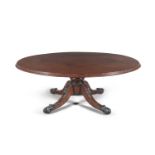A FINE LARGE IRISH GEORGE IV MAHOGANY CIRCULAR DINING TABLE, with moulded rim, the turned baluster