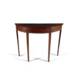 AN IRISH GEORGE III SEMI-ELLIPTICAL 'SHERATON' MAHOGANY SIDE TABLE, the inlaid top with satinwood