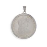 A SILVER COIN PENDANT, one side depicting Maria Theresa Thaler from Austria and the reverse
