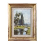 ALEXANDER COLLES (1850-1945) Wooded River Landscape Oil on board, 30 x 20cm Signed