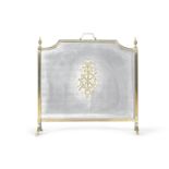 A CONTINENTAL FIRE SCREEN with wire grille applied with central laurel and ribbon tied trophy.