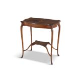 AN EDWARDIAN INLAID MAHOGANY AND PAINTED OCCASIONAL TABLE, of shaped rectangular form above