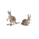 JOANNA GOW (CONTEMPORARY) Models of a Zebra, Hare and Kangaroo Painter ceramics, Signed