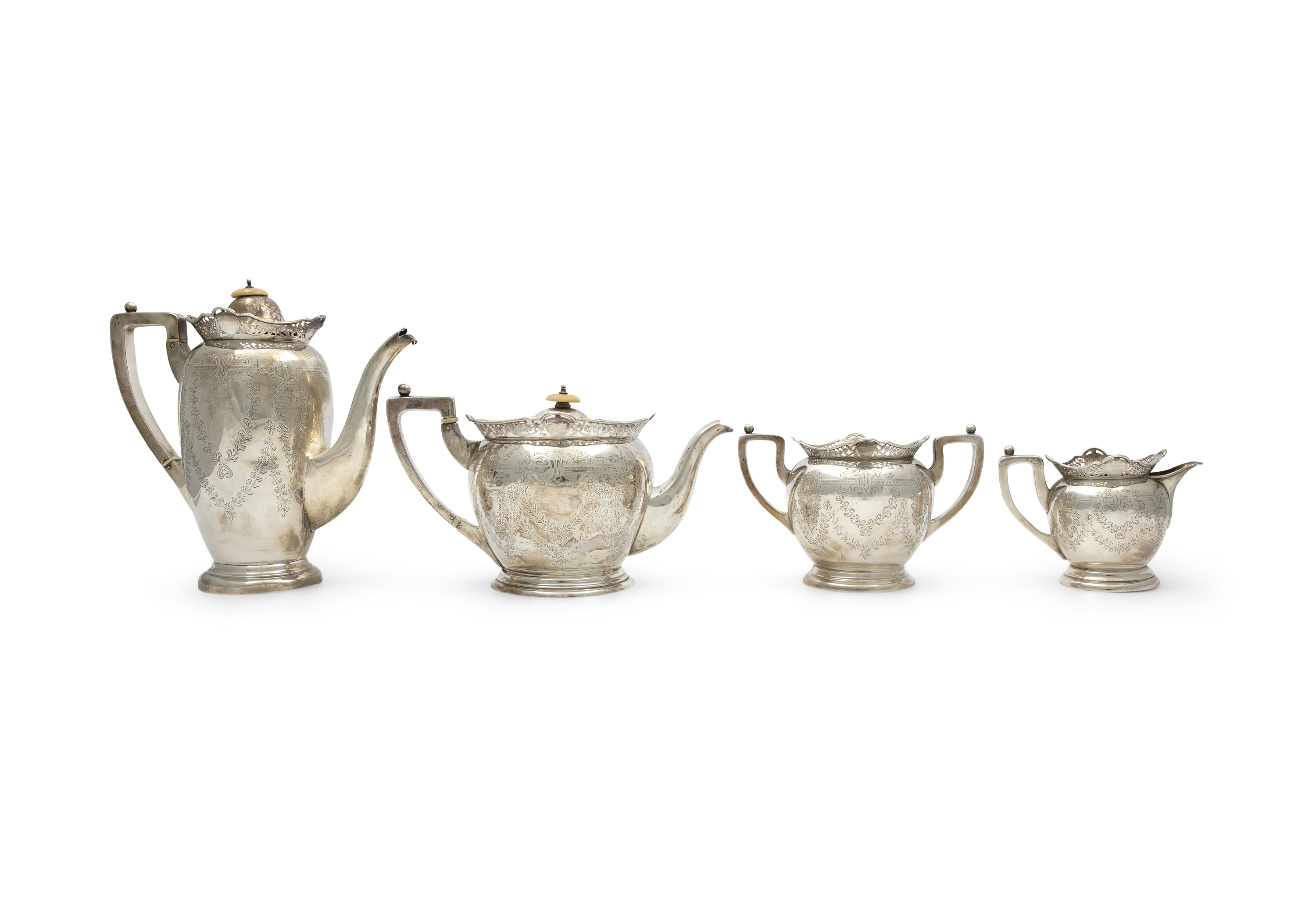 A MATCHED EDWARDIAN FOUR-PIECE TEA AND COFFEE SERVICE, Birmingham, c. 1905/ Sheffield, c. 1920, - Image 2 of 2