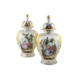 A PAIR OF HELENA WOLFSOHN PORCELAIN BALUSTER VASES, Dresden, c.1880, with dome lids and pointed