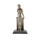 AN AUSTRIAN COLD PAINTED TABLE CIGARETTE LIGHTER, signed Lorenzl, modelled as an art deco lady
