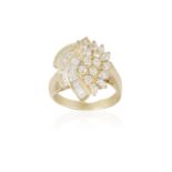 A DIAMOND DRESS RING, composed of a series of tapered baguette, marquise and brilliant-cut diamonds,