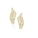 A PAIR OF DIAMOND EARRINGS, composed of a line of brilliant-cut diamonds and a line of tapered