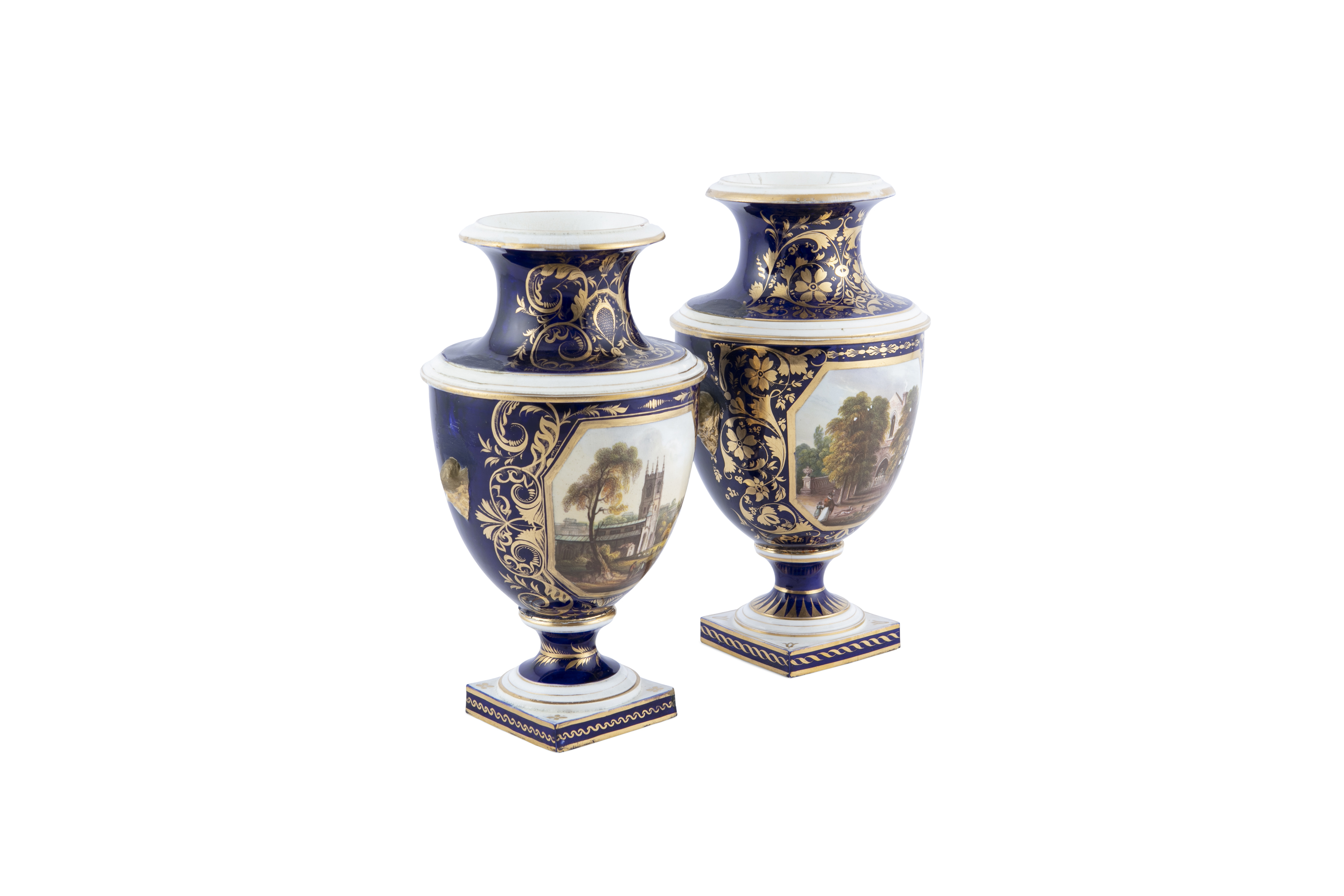 A PAIR OF BLOOR DERBY PAINTED PORCELAIN VASES, c.1830, depicting 'A view in Kent' and 'Chipping - Image 2 of 2