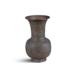 A MISCELLANEOUS COLLECTION comprising a bronze baluster vase, bronze elephant, etc.