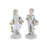 A PAIR OF MEISSEN STYLE FIGURES OF A YOUNG MAN AND YOUNG LADY, late 19th century, each standing